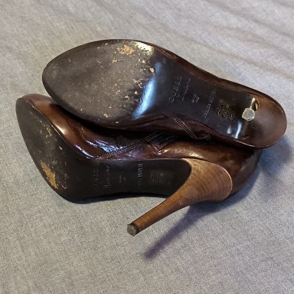 Guess by Marciano Boots Brown Leather High Heel Booties 6.5 - Picture 3 of 5